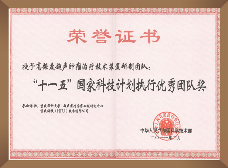 十一五國家科技計劃執行優秀團隊獎